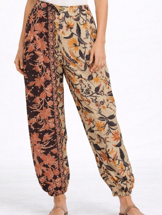 By Anthropologie Pants - Anthropologie Balloon Leg Pants Jogger Leaf Floral Beige Brown Size 2 Boho